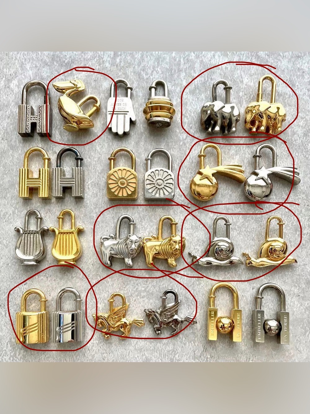 Padlock cadena plated gold silver heart hippo Pegasus lion pelican snail elephan